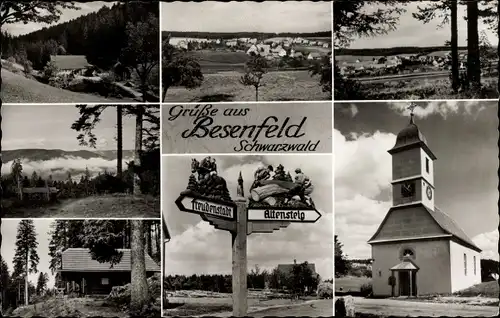 Ak Besenfeld Seewald im Schwarzwald, Ortsansichten, Kirche, Wegweiser