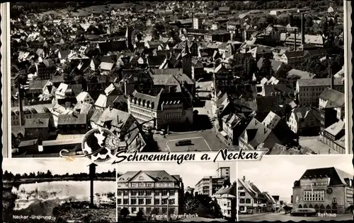 Ak Schwenningen am Neckar, Ortsansicht, Neckar-Ursprung, Kienzle Uhrenfabrik, Rathaus