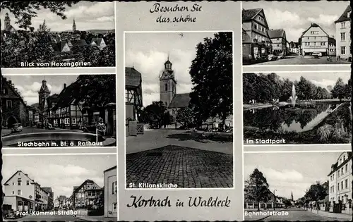 Ak Korbach in Hessen, St. Kilianskirche, Rathaus, Stechbahn, Bahnhofstraße