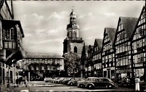 Ak Rinteln an der Weser, Markt, Straßenpartie, Fachwerkhäuser