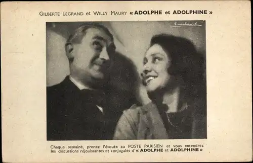 Ak Schauspieler Gilberte Legrand und Willy Maury, Portrait, Adolphe et Adolphine