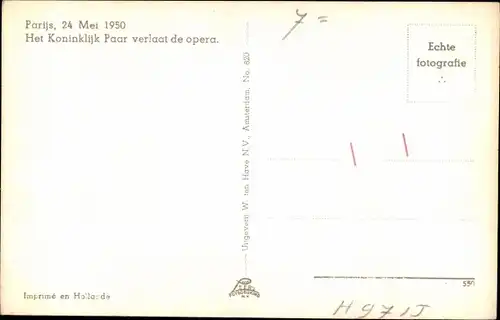 Ak Königin Juliana der Niederlande, Prinz Bernhard, opera Paris 1950