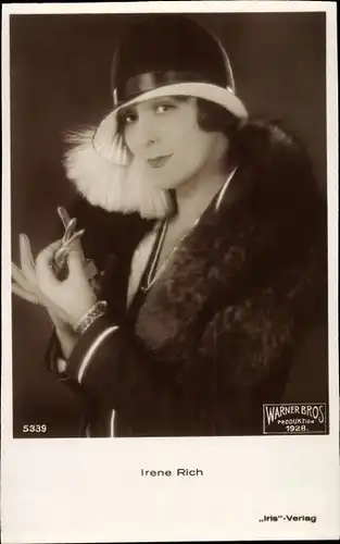 Ak Schauspielerin Irene Rich, Portrait, Hut