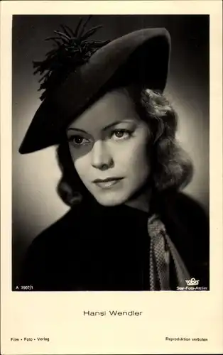 Ak Schauspielerin Hansi Wendler, Portrait, Hut, Tobis Film