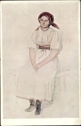 Künstler Ak Manes, J., Frau in slowakischer Tracht, Zena z Kubre