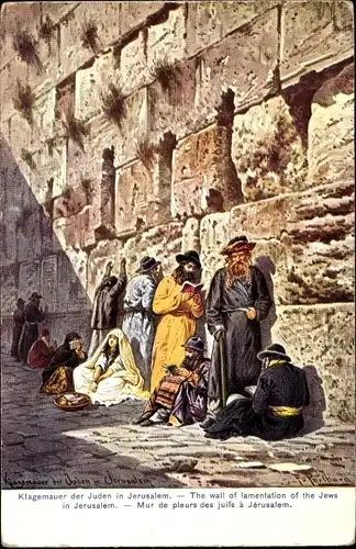 Judaika Künstler Ak Perlberg, F., Jerusalem Israel, Juden an der Klagemauer