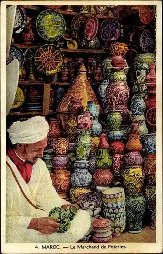Ak Marokko, Le Marchand de Poteries, Töpferwaren Verkäufer