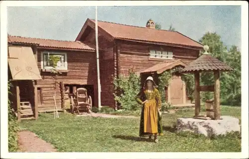 Ak Schwedische Volkstrachten, Schwedischer Bauernhof