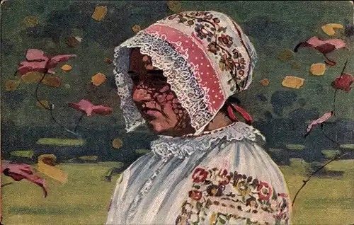 Künstler Ak Uprka, J., Frau in slowakischer Tracht, Mlada zana