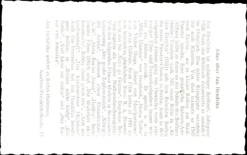 Ak Schauspieler Jan Hendriks, Portrait, Autogramm