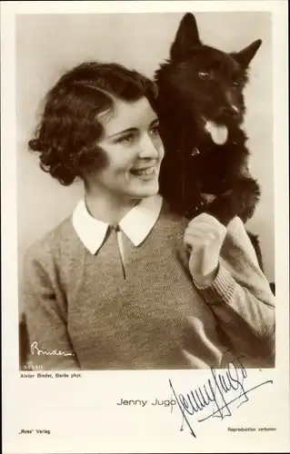 Ak Schauspielerin Jenny Jugo, Portrait, Autogramm, Hund