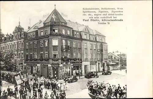 Ak Kötzschenbroda Radebeul in Sachsen, Geschäftshaus Paul Pönitz, Festzug