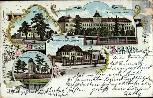 Litho Barby an der Elbe, Lehrer Seminar, Ronney, Herrenhaus d. kgl. Domaine, Prinzesschen