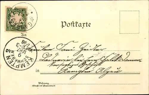 Litho Gangkofen in Niederbayern, Gesamtansicht, Straßenpartie, Gelbe Blumen