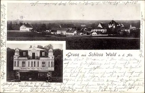 Ak Schloss Wald an der Alz Garching an der Alz Oberbayern, Warenhaus Karl Kaussner, Panorama