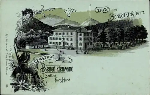 Litho Benediktbeuern in Oberbayern, Gasthof zur Benediktenwand