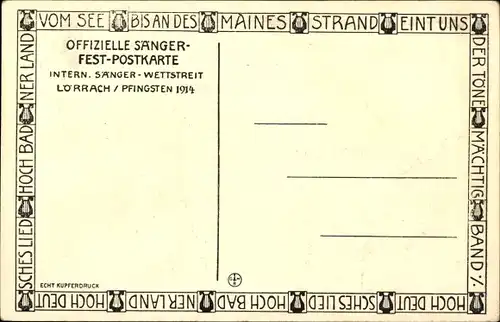 Wappen Künstler Ak Lörrach in Baden, Sänger-Wettstreit 1914, Sängerverein, Harfe