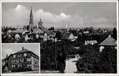 Ak Bühl in Baden Schwarzwald, Teilansicht des Ortes, Hotel Badischer Hof