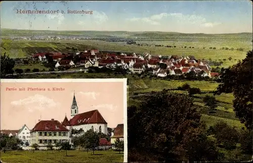 Ak Hemmendorf Rottenburg am Neckar Baden Württemberg, Pfarrhaus, Kirche, Gesamtansicht