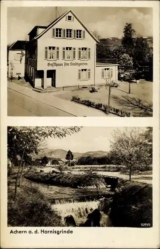 Ak Achern in Baden Schwarzwald, Gasthof am Stadtgarten, Hornisgrinde, Wasserfall