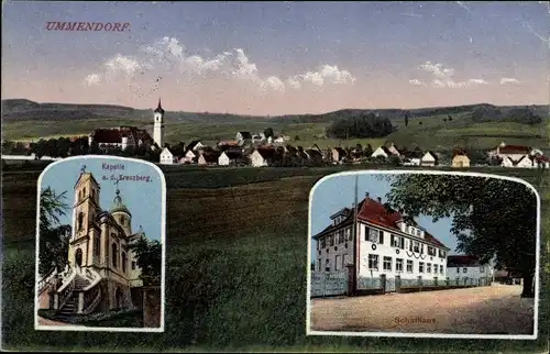 Ak Ummendorf in Württemberg, Kapelle auf dem Kreuzberg, Schulhaus, Totalansicht