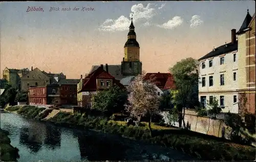 Ak Döbeln in Mittelsachsen, Blick auf die Kirche und den Ort, Flusspartie