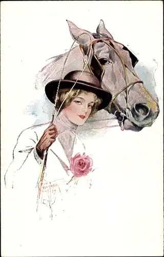 Künstler Ak Barber, Court, Driving Out, Pferd, Dame mit Peitsche