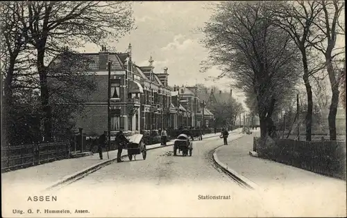 Ak Assen Drenthe Niederlande, Stationstraat