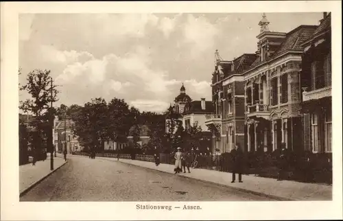 Ak Assen Drenthe Niederlande, Stationsweg