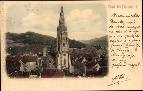 Ak Freiburg im Breisgau, Blick auf den Ort mit Münster