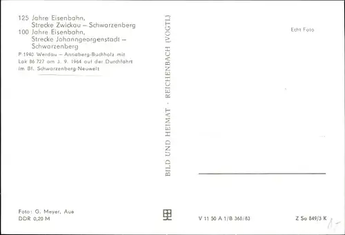 Ak Neuwelt Schwarzenberg im Erzgebirge, P 1940 Werdau - Annaberg Buchholz mit Lok 86 727