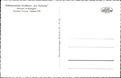 Ak Haslach im Kinzigtal Schwarzwald, Althistorisches Gasthaus Zur Kanone