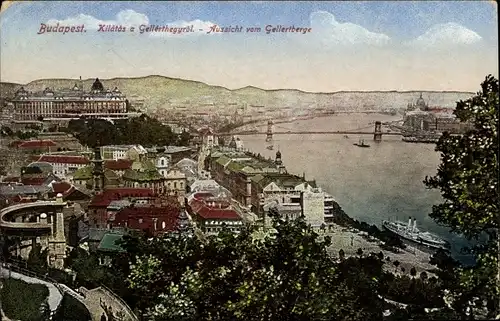 Ak Budapest Ungarn, Kilátás a Gellérthegyröl, Aussicht vom Gellertberge