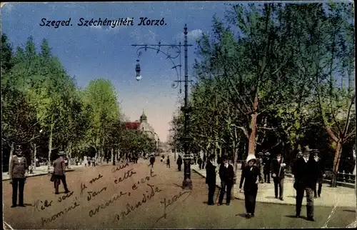 Ak Szeged Segedin Ungarn, Szechenyiteri Korzo, Straßenpartie