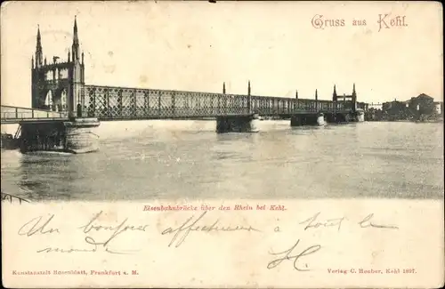 Ak Kehl am Rhein, Eisenbahnbrücke über den Rhein