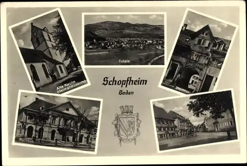 Ak Schopfheim in Baden, Alte Kirche, Heimatmuseum, Stadttor, Rathaus, Totale