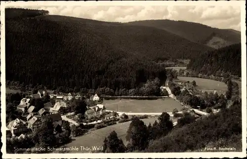 Ak Meuselbach Schwarzmühle im Schwarzatal, Blick auf den Ort, Wald