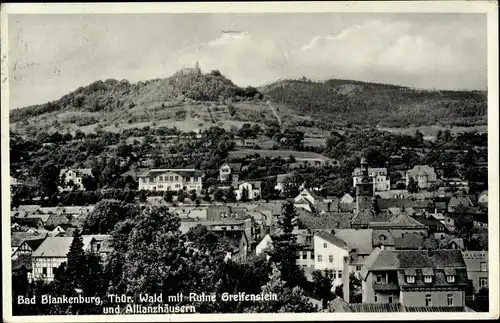 Ak Bad Blankenburg in Thüringen, Thür. Wald mit Ruine Greifenstein und Allianzhäusern