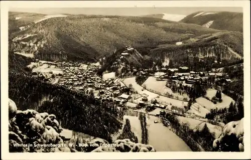 Ak Schwarzburg in Thüringen, Blick vom Trippstein, Winteransicht