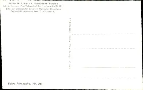 Ak Alvesen Rosengarten im Kreis Harburg, Kajüte Pension Restaurant