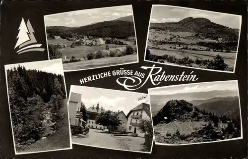 Ak Rabenstein Zwiesel im Bayerischen Wald, Panorama, Teilortsansicht, Berge, Wald