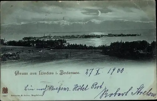 Mondschein Ak Lindau am Bodensee Schwaben, Panorama