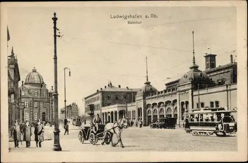 Ak Ludwigshafen am Rhein, Bahnhof, Straßenbahn