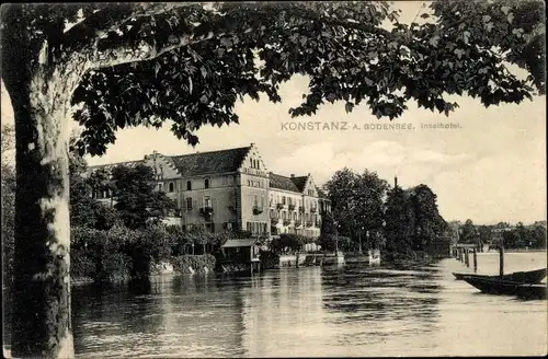 Ak Konstanz am Bodensee, Inselhotel, Ruderboot