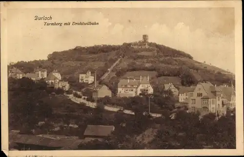 Ak Durlach Karlsruhe in Baden, Turmberg mit Drahtseilbahn