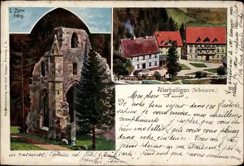 Künstler Ak Zorn, L., Allerheiligen Oppenau im Schwarzwald, Kirchenruine, Kurhäuser