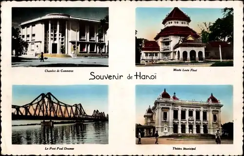 Ak Hanoi Vietnam, Chambre De Commerce, Le Pont Paul Doumer, Theatre