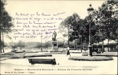 Ak Saigon Cochinchine Vietnam, Boulevard Bonnard, Statue de Francis Garnier