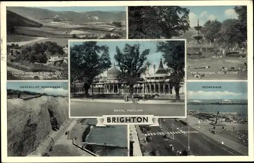 Ak Brighton East Sussex England, Promenade, Royal Pavilion, The Fountain, Old Steine Gardens