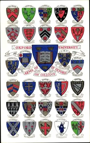 Studentika Ak Oxford Oxfordshire England, Oxford University, Arms of the Colleges